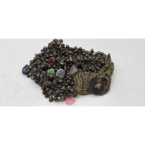 VTG Natural Stone Crochet Bracelet | Hand-Woven Beaded Fiber Cuff